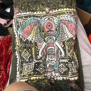 Green, elephant, long sleeve shirt